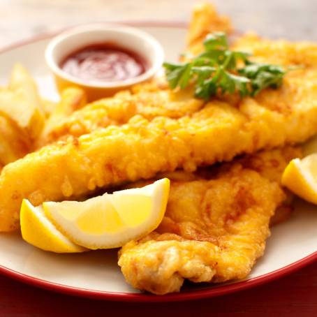 Fish and Chips Top View on a Classic White Plate