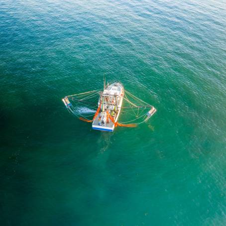 Fishing Boat in Coral Sea Vintage Aerial View