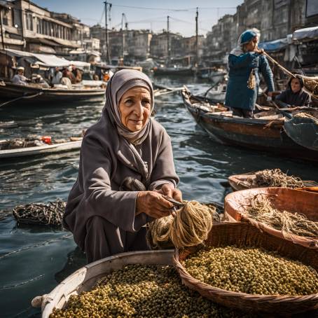 Fishing Vendor in Istanbul Bazaar Fresh Seafood and Vibrant Market Atmosphere