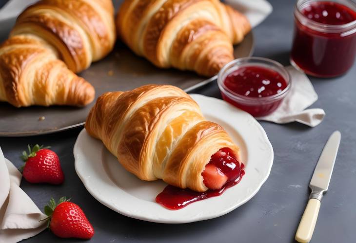 Flaky Croissant with Jam and Butter on the Side