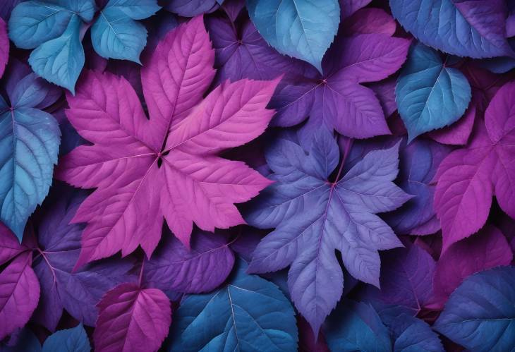 Flat Lay Macro of Leaves in Blue and Purple Pink Tones