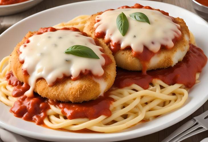 Flavorful Chicken Parmesan Crispy Breaded Chicken with Marinara Sauce and Melted Cheese