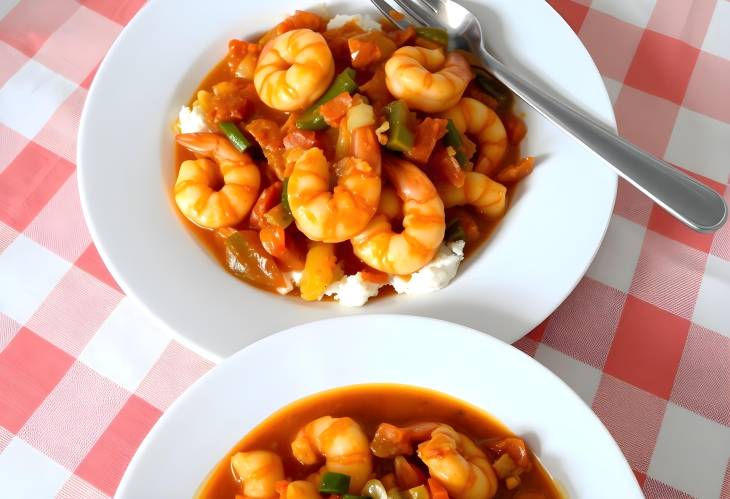 Flavorful Shrimp Creole  Spicy Tomato Sauce with Bell Peppers and Onions