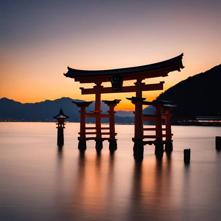 Floating Torii Gate at Itsukushima Shrine Long Exposure Sunset in Miyajima Island