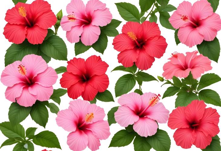 Floral Perfection Pink and Red Hibiscus Flowers Isolated on White