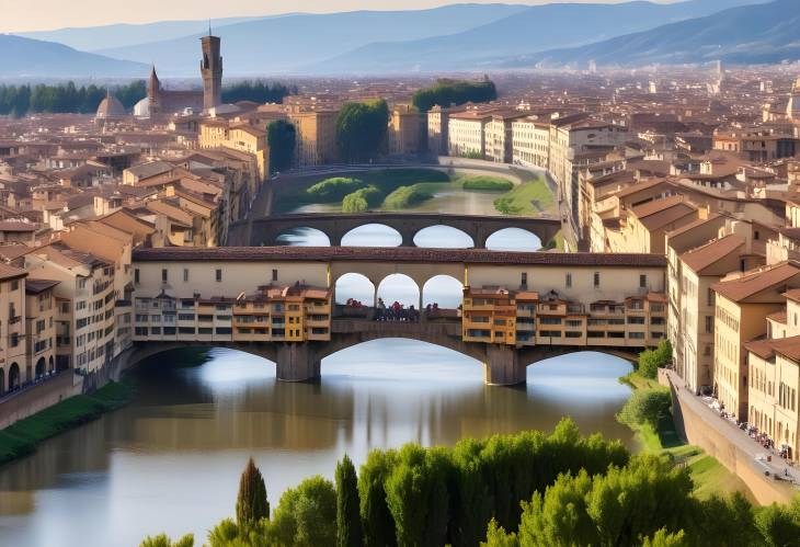 Florence Timeless Charm Ponte Vecchio Over Arno River in a Panoramic View