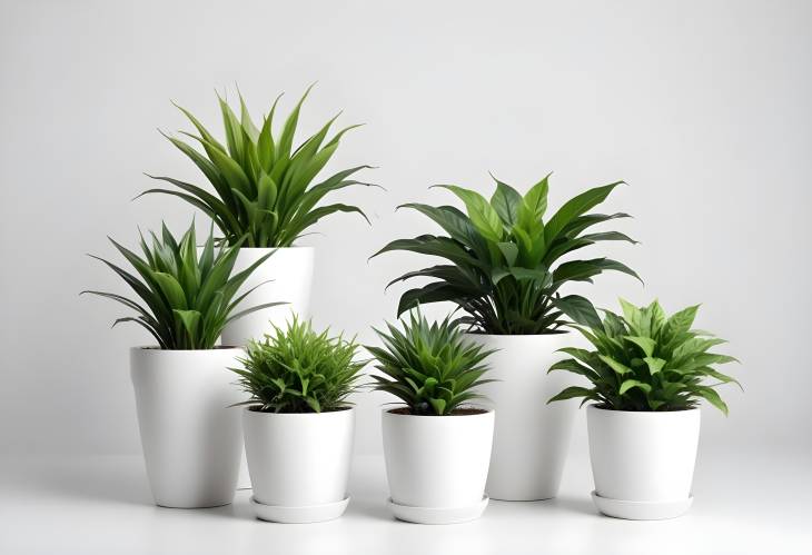 Flower Pots with Artificial Plants Isolated on a White Background