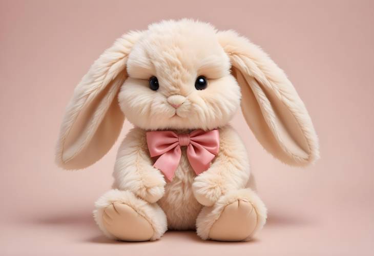 Fluffy Stuffed Toy Hare with Bow, Isolated Rabbit on White