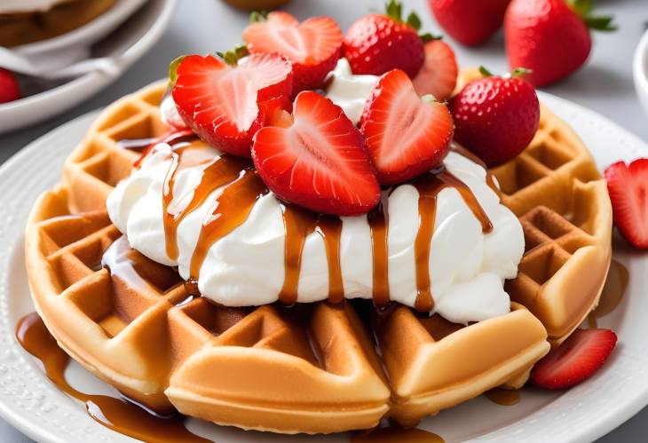 Fluffy Waffles Strawberries and Cream Delight