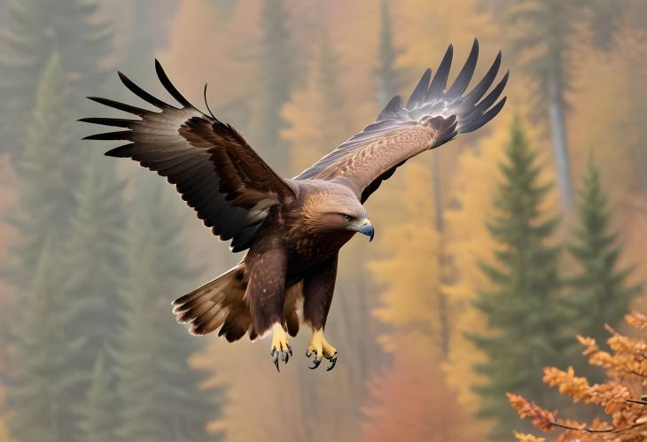 Flying Golden Eagle Autumn Beauty in umava National Park, Czech Republic