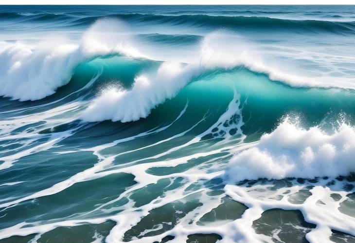 Foamy Blue and Turquoise Waves on White Background