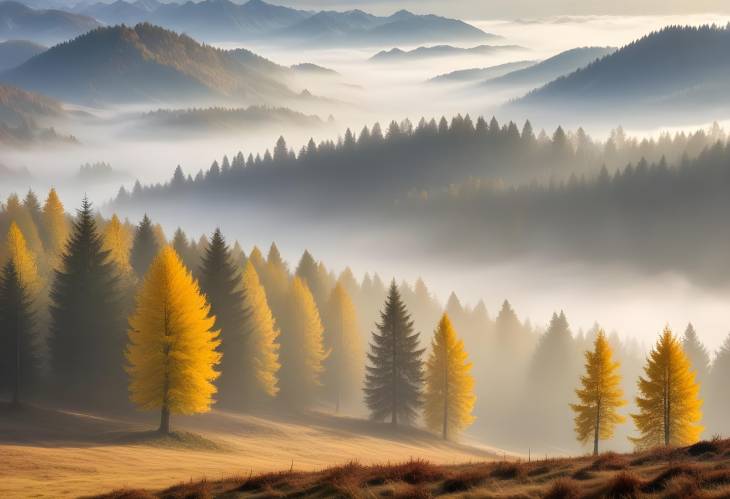 Foggy Autumn Morning in Allgu  Scenic Landscape Near Isny with Forest, Mountains, and Golden