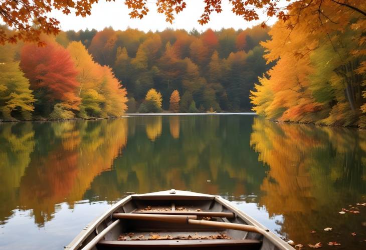 Footprints and Paddle Boat on an Autumn Lake Enjoying Fall Leaves and Tranquil Waters