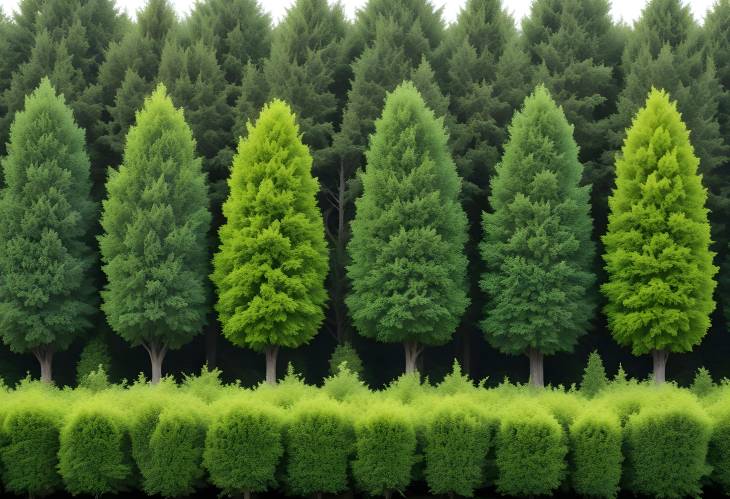 Forest and Foliage in Summer with Green Trees and Shrubs Isolated on White Background