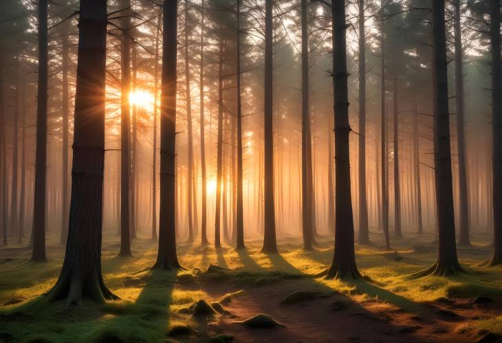 Forest Sunset Sunlight Filtering Through Trees Creating a Golden Glow