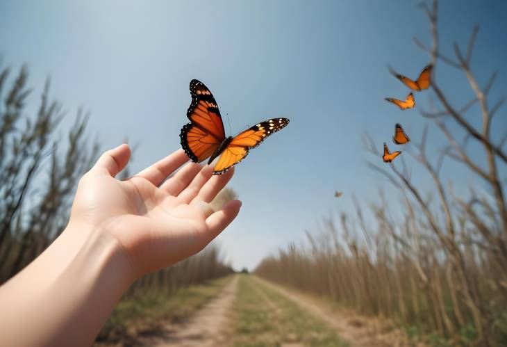 Freedom in Action Girl Frees Butterfly, Embracing the Concept of Liberation