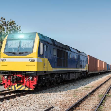 Freight Train Goods Delivery at Rail Station