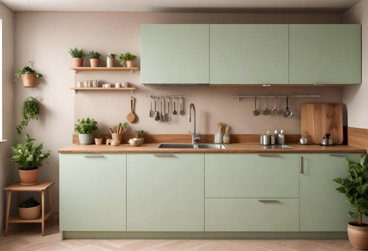 Fresh and Elegant Compact Kitchen Mint and Earthy Tones for a Natural Organic Touch