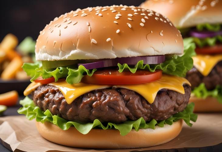 Fresh and Flavorful Close Up of Beef and Veggie Burger