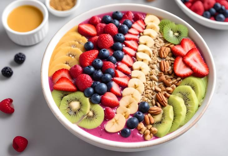 Fresh Berry Smoothie Bowl with Nuts, Seeds, and Honey