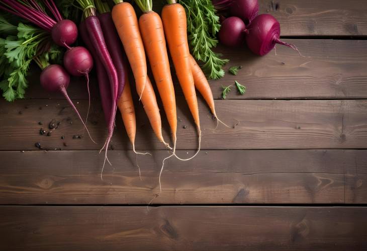 Fresh Carrots, Beets, and Lentils Displayed on a Vintage Wooden Table Background