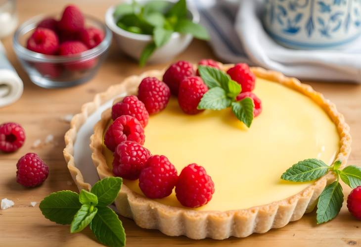 Fresh Custard Tart with Raspberries Perfect for Elegant Dessert Tables and Special Occasions