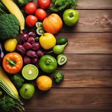 Fresh Fruits and Vegetables Studio Shot Healthy Food on Wooden Table for Natural Eating Background