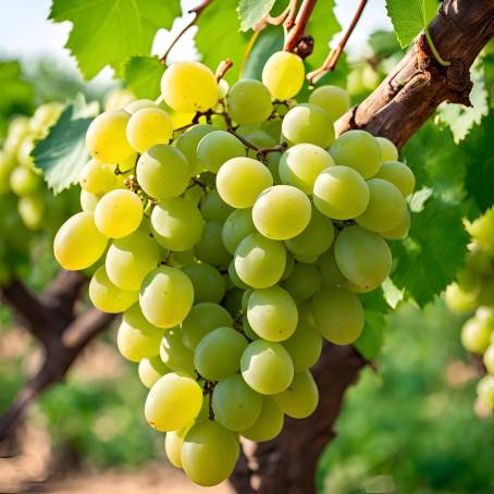 Fresh Green Grapes with Leafy Vines Renowned Fruits from Turpan, Xinjiang, China