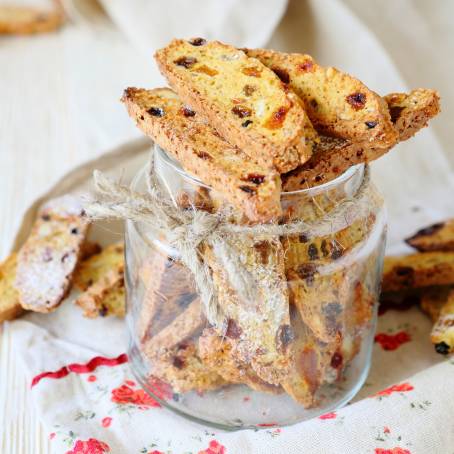 Fresh Homemade Cookies with Nuts and Fruits in Glass Jar