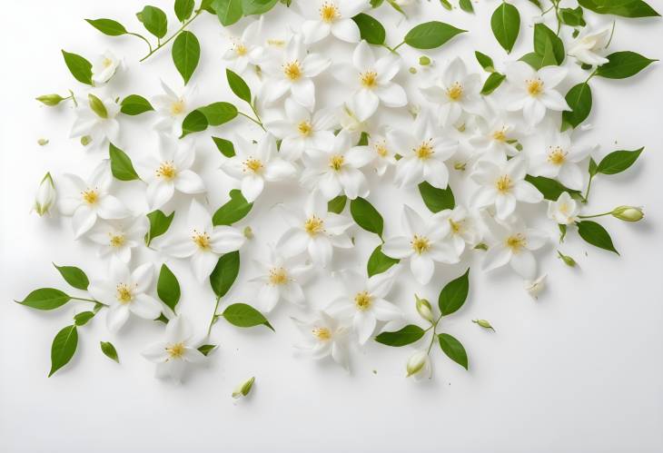 Fresh Jasmine Blossoms in Air with Elegant White Background