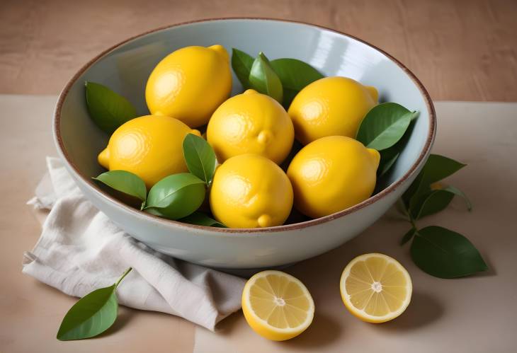 Fresh Lemons in a Ceramic Bowl Ideal for Cooking, Garnishing, and Lemonade Making