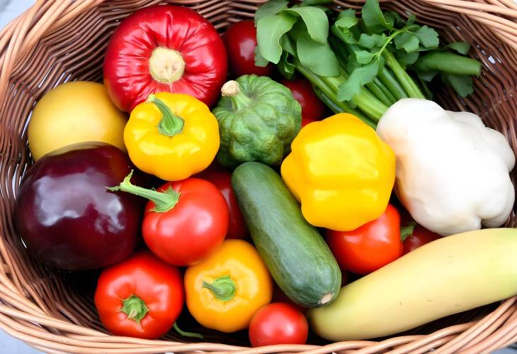 Fresh Organic Fruits and Vegetables in Wicker Basket