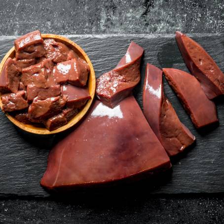 Fresh Raw Pork Liver from Above Isolated on White Background, Ready for Cooking