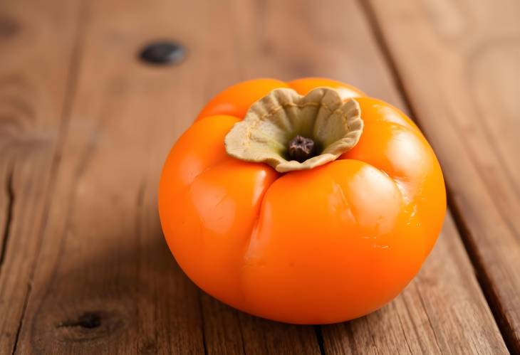 Fresh ripe persimmon on a wooden background, known locally as dateplum or Sharon fruit