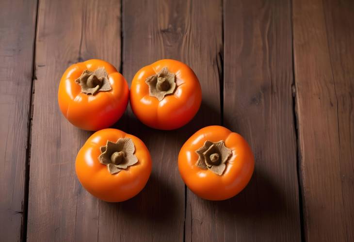 Fresh ripe persimmon on a wooden background, locally known as Sharon fruit or dateplum