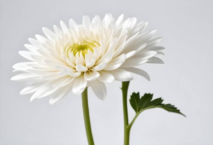 Fresh White Chrysanthemum Flower with Stem, Isolated on White Background