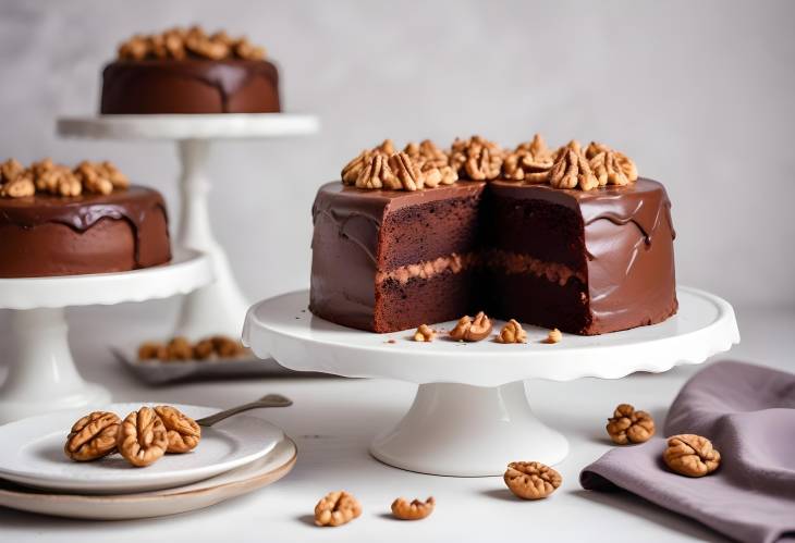 Freshly Prepared Chocolate Cake with Walnuts