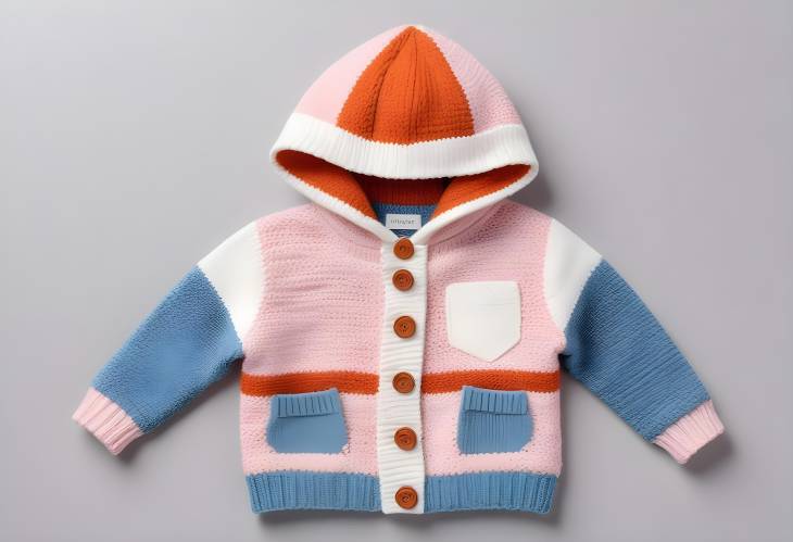 Front Buttoned Baby Hoodie with Colorblock Knit Sweater and Embroidery