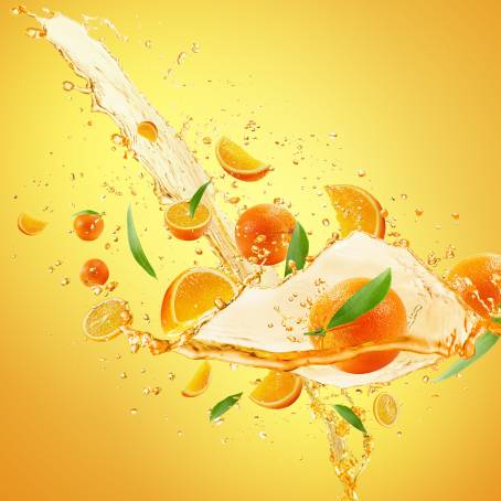 Fruit Burst and Juice Splash Illustration Sweet Tropical Fruits in Vibrant Explosion