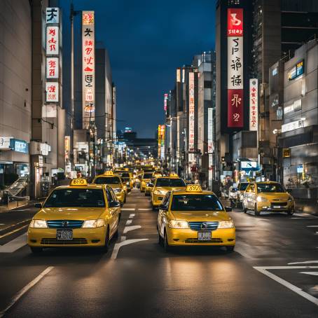 Fukuoka 2015 City Lights and Taxis Capturing the Essence of Urban Nightlife