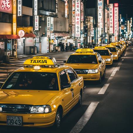 Fukuokas Urban Nightlife 2015 Taxis and City Lights Creating a Luminous Scene