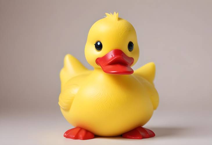 Fun Yellow Duck Toy with Red Beak Isolated on a White Background