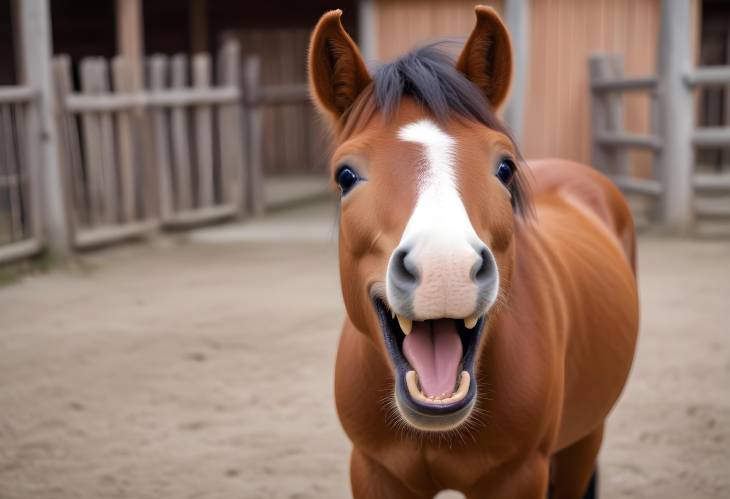 Funny Little Horse Showing Teeth at Latvian Zoo