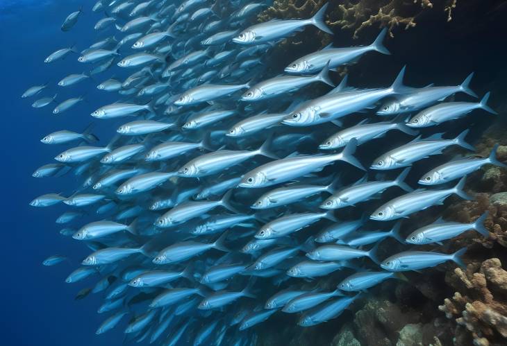 Fusiliers Swimming in Blue Water, Daymaniyat Islands