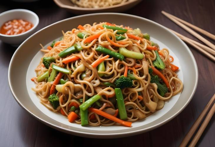 Fusion Feast Vegetable Chopsuey with Crispy Noodles and Savory Stir Fried Vegetables