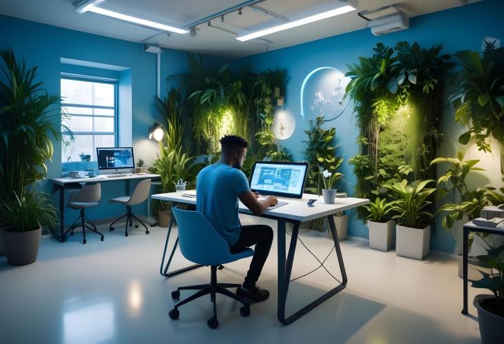 Futuristic Workspace Featuring Innovative Three Dimensional Design Elements in a Modern Office