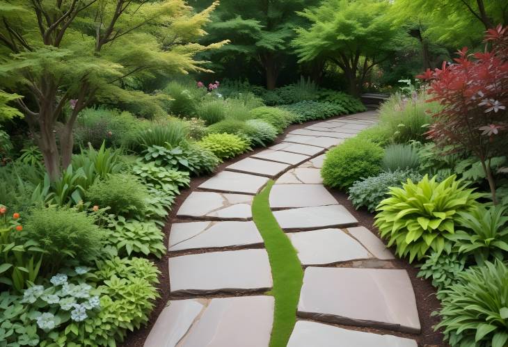 Garden Escape Winding Stone Walkway Through Greenery