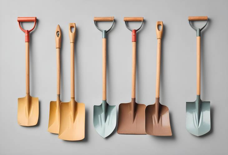 Garden Tools Set Spade, Rake, and Shovel with Wooden Handles Isolated on White