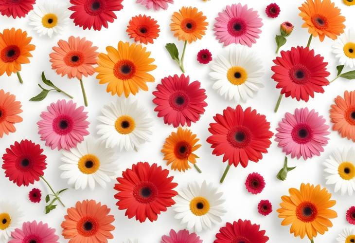 Gerberas and Beautiful Mixed Flowers in Air Against White Background  Elegant Floral Scene