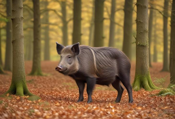 German Wildlife Encounter Wild Boar and Red Deer at the Forest Edge